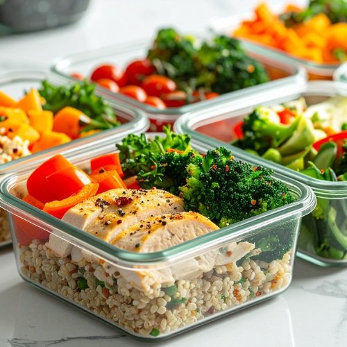 Meal prep containers with balanced meals