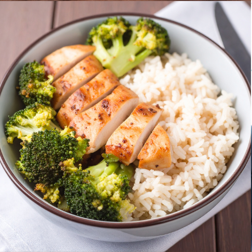 Balanced meal plate with protein, carbs, vegetable