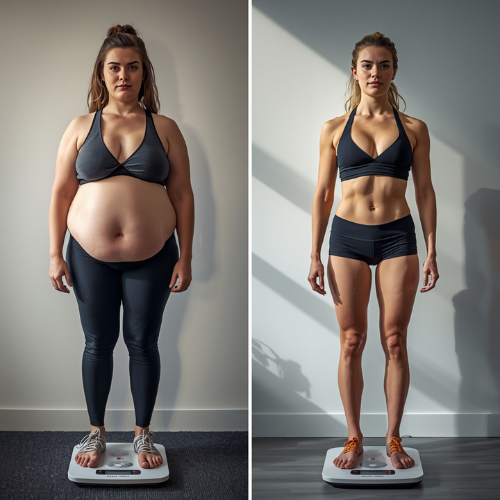 Fat loss vs weight loss comparison showing scale vs body transformation