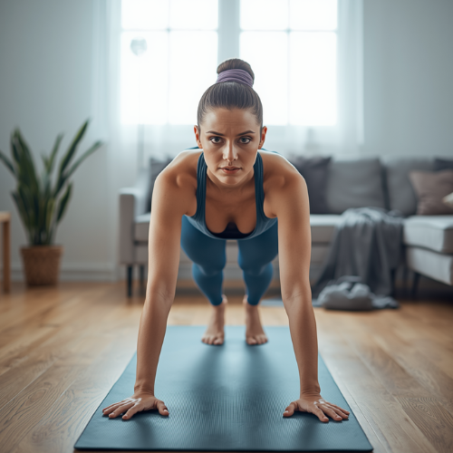 A person working out at home in a clean, simple space