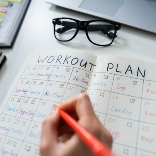 A weekly workout schedule or planner layout