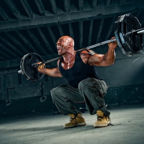 Lifter performing heavy barbell squats
