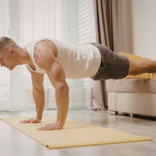 Person doing push-ups or bodyweight workout at home